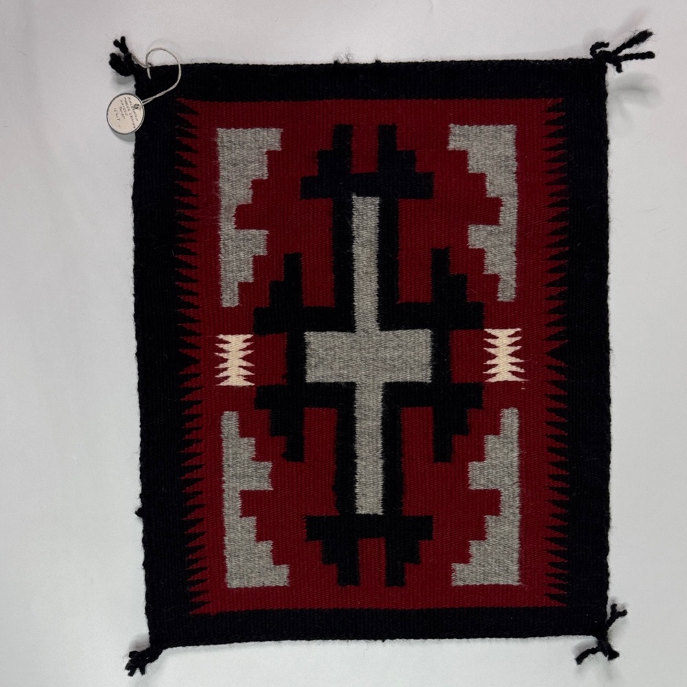 Vintage Navajo Kalegatoh Rug Native Twist Weaving Deep Red Wool 18”x14.5”